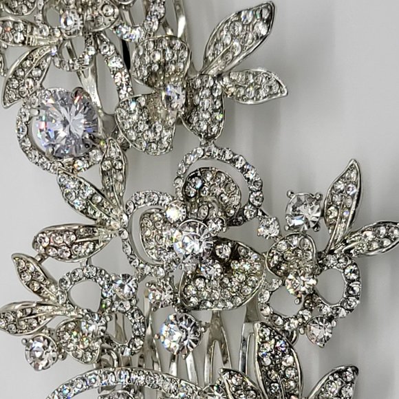 Long Silver Bridal Hair Comb with Crystals